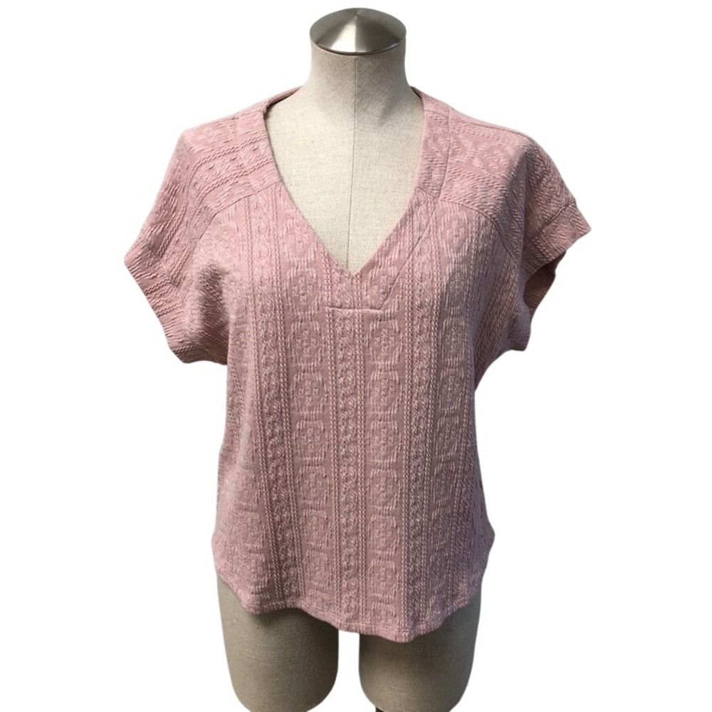 Velvet Heart Top Womens M Pink V-Neck Textured Jacquard Short Sleeve K03-23299